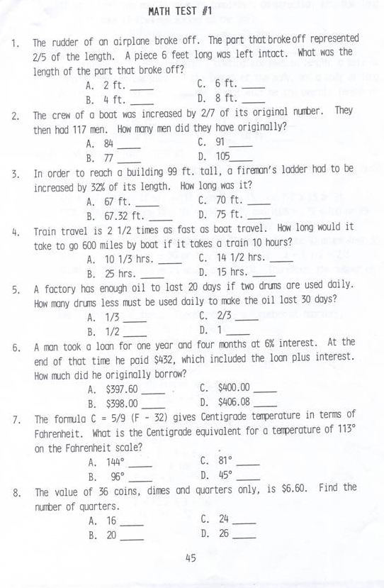 Maths Aptitude Test For Class 7
